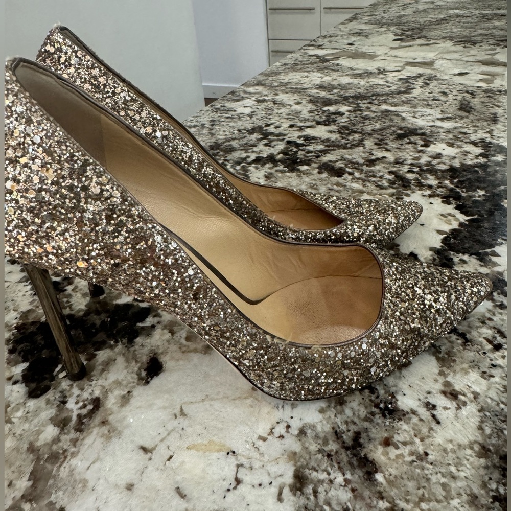Jimmy Choo Romy 85 size 39 Champagne Glitter Heels - Picture 2 of 5